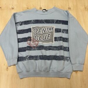 Vintage Sky Lite Denim Blue Sweatshirt Mens Medium Fleece Pullover Crewneck